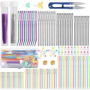 150 Pcs Yarn Needle Set, Bent Tapestry Needles, Darning Needles for Yarn, Plastic Large Eye Sewing Needles with Storage Box and Needle Threader for Knitting Crochet Sewing