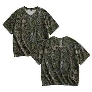 Men’s Oversized Camouflage Football Jersey T-Shirt – Y2K Mesh V-Neck Tee, Vintage Athletic Streetwear Summer Top