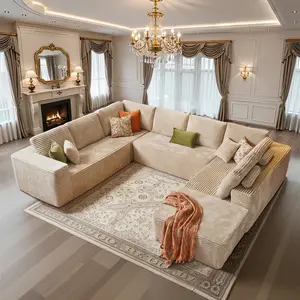 Cloud Sectional Modular Sofa Couch Bed With Ottoman 8 Seater Corduroy U-Shaped Floor Couch Set with Plush Comfort and Easy Assembly for Living Room, Office, No Assembly Required