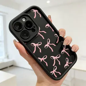 Pink Bowknot Pattern Case for iPhone 17 Pro Max 16 16e 15 14 Plus 13 12 11 Air X XS Shockproof Drop Protection Rugged Durable Silicone Cover