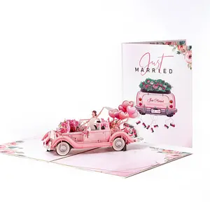 1pc Pop-Up 3D Greeting Card with Envelope, Antique Car Design, Love Theme, Wedding Card, Engagement Card, Perfect for Married Couples