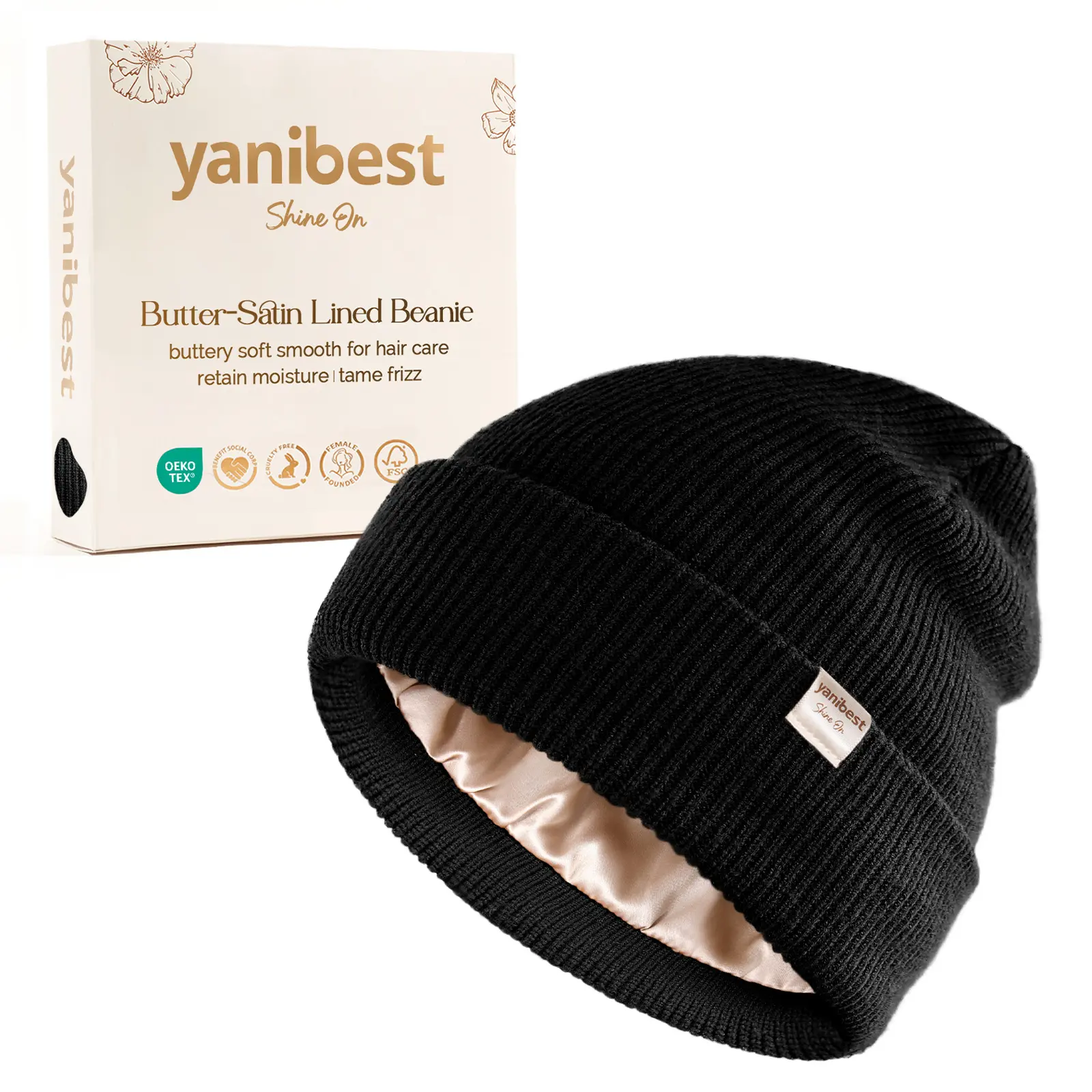 YANIBEST Beanie Hat for Women Men Satin Lined Beanie Hats Winter Hat Womens Cuffed Beanies Knit Skull Cap Warm Ski Hat Unisex Solid Color Winter knit beanie