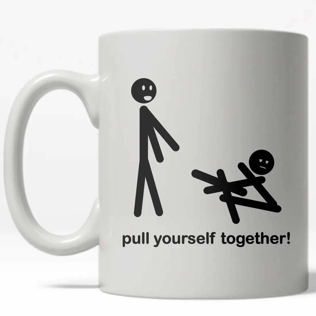 Pull Yourself Together Mug Funny Stick Figure Coffee Cup - 11oz Funny Coffee Mugs Ceramic Printed Drinkware Cup