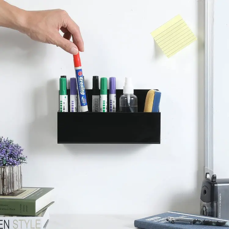 Black Acrylic Wall Mounted Office Supplies Holder, Whiteboard Accessories Rack for Dry Erase Markers and Erasers