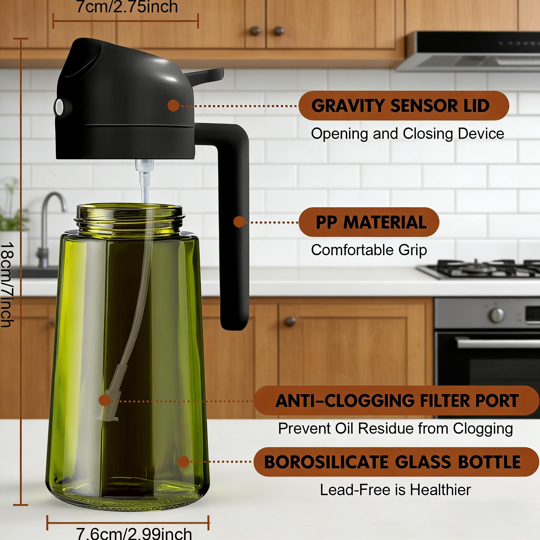 16oz/470ml Light-Blocking Dark Oil Sprayer for Cooking, 2-in-1 Olive Oil Dispenser Bottle for Kitchen, Premium Dark Green Glass Oil Bottle, Food-Grade Oil Mister for Air Fryer, BBQ (Black)