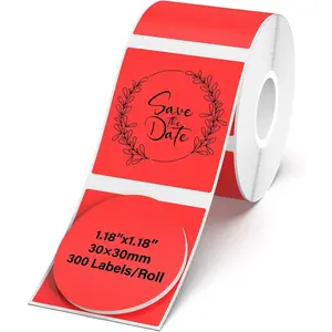 Red Thermal Labels 1.18 Inch Circle Vinyl Waterproof Stickers Self-Adhesive Round Decals Compatible with M110/M220 300 PCS