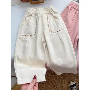 Girls' Casual Pants |   Korean-style, Fashionable and Cute with Flower, Loose Fit, Non-Stretch, Pockets, Perfect/Fall, Outdoor