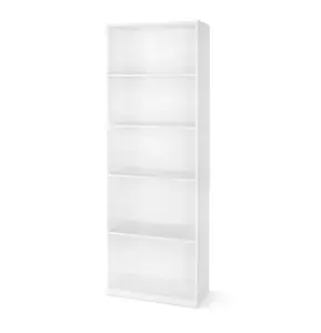 5-Shelf Bookcase with Adjustable Shelves, White