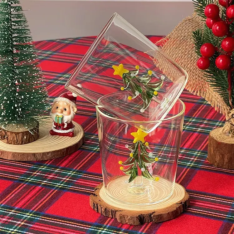 Cute Creative 3D Christmas Tree Shaped Household High Borosilicate Glass Juice Cup Transparent Milk Breakfast Cup Drinkware Mug