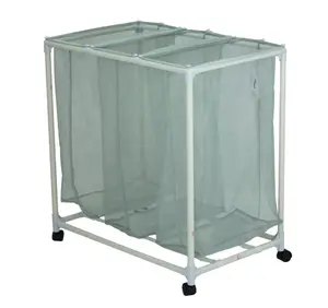 Soft Silver 3 Bag Mesh Rolling Laundry Sorter Cart with Easy Roll Casters for Efficient Laundry Organization