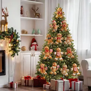 12Pcs 8-inch 2D gingerbread man Christmas tree decoration, cute Christmas tree picks, plastic hollow board (including plastic pole), Christmas atmosphere creating prop, indoor home decoration