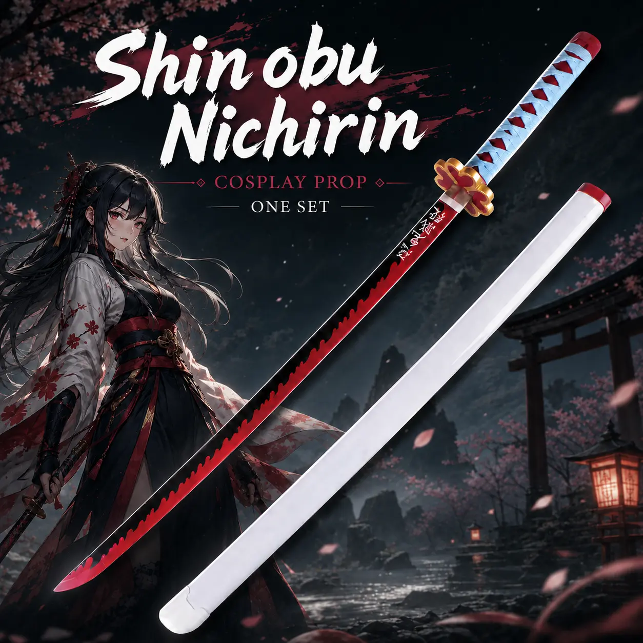 Kanroji Mitsuri Demon Slayer Plastic Cosplay Decor Kit - Pink Gradient Jagged Ornament Rod, Heart Flower Carved Baffle, Striped Wrapped Grip for Comic Con Photoshoots, Home Decoration, Anime Collectibles, Anime Cosplays