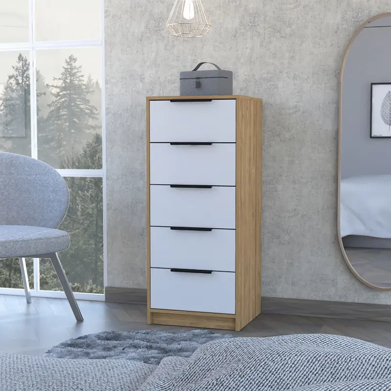 Kaia 5 Drawer Dresser Vertical Dresser -White Pine
