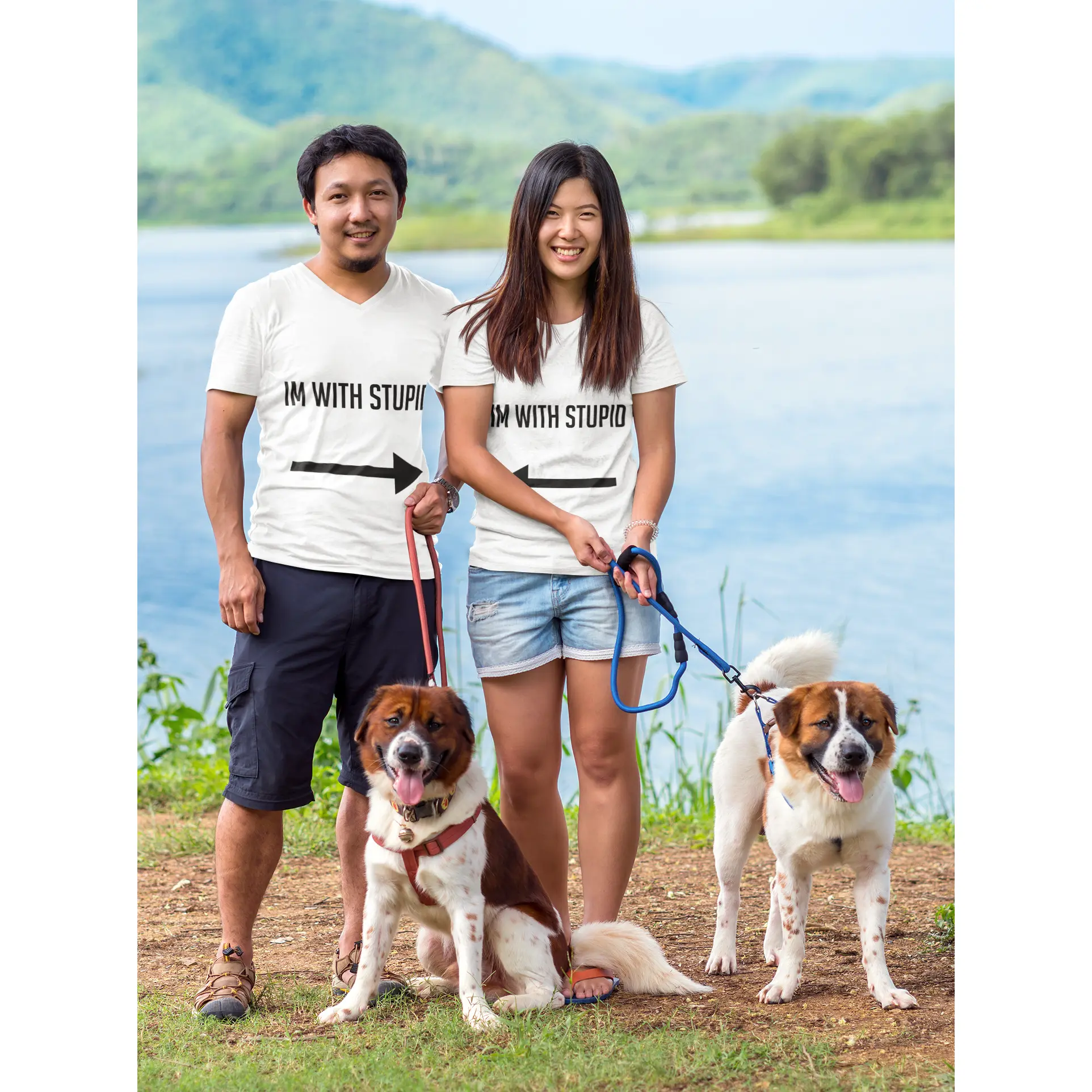 Im with Stupid Pointing Right/Left Shirt in White Matching Shirt, Cute Couple Shirts, Casual Couples Clothing, Couple Matching shirts, Custom shirt, T-shirts for couples, love tees, Funny couples shirt
