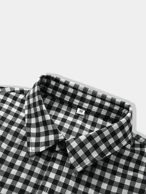 Unisex's Casual Fashion Gingham Street Checkered Graffiti Gothic Print Box-Fit Cropped Button-Up Shirt Men's Cropped Tops