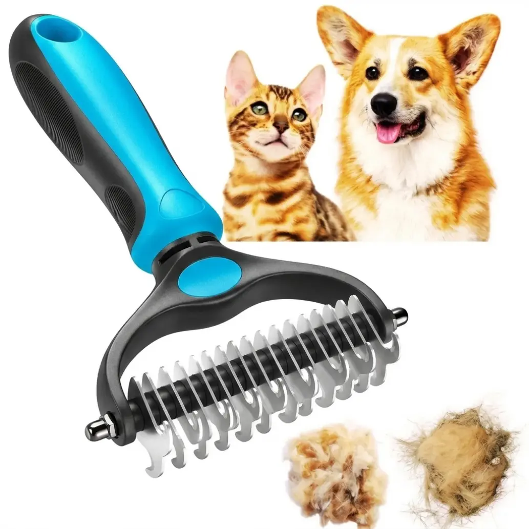 Dog Grooming Comb Groomer Tools, Stainless Steel Double-Sided Shedding Grooming Kit, Mat-Tamer Teeth for Detangling Matted Hair, Simple Comb-In Routine for Smooth Coat Passes & Daily Maintenance