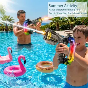 2 Pack Revolver Electric Water Gun for Adults Kids – Automatic Squirt Gun with RGB Music & LED, 750cc Tank, 30FT Long Range Water Blaster, Goggles Included, Summer Beach Pool Fighting Toy