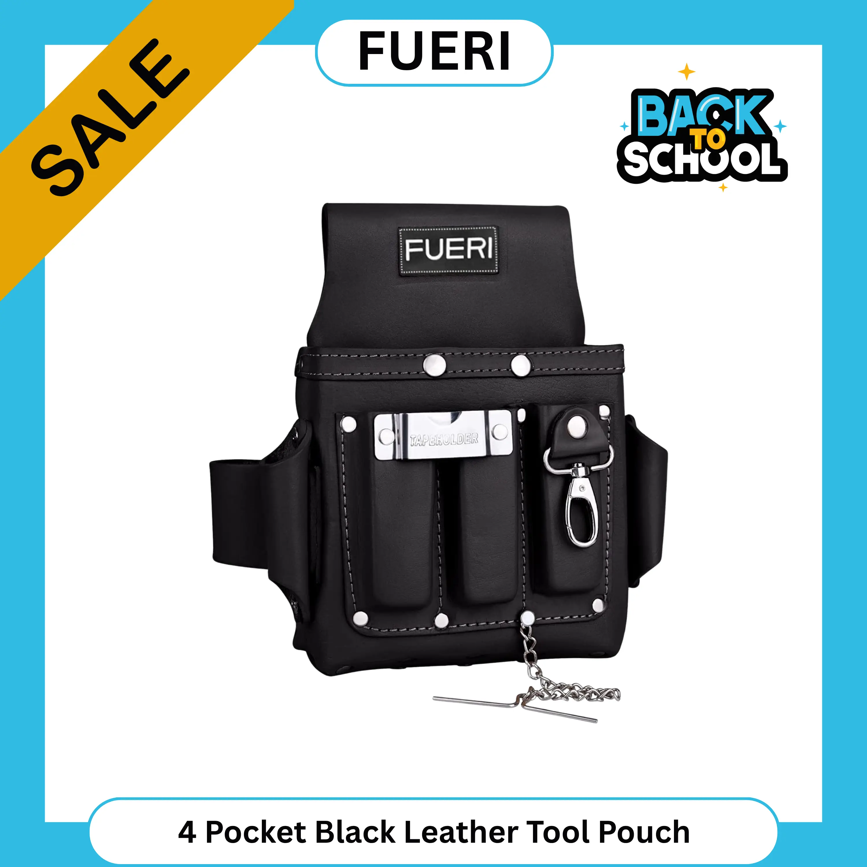 FUERI 4-Pocket 100% Genuine Leather Electrician Tool Pouch Organizer - Heavy Duty Tool Bag with Carry On Belt for Easy Reach, Handles Daily Trade Wear, Tool Organizing Bag, Carpenter campingessentials