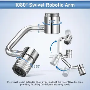 Faucet Aerator Extender Upgrade 1440° Rotatable Swivel Sink Sprayer 2 Mode Splash Filter Water Saving Tap Extender All Angle Control Rotating Faucet Essential Kitchen Bathroom Home Gadget Easy Install Faucet Attachment