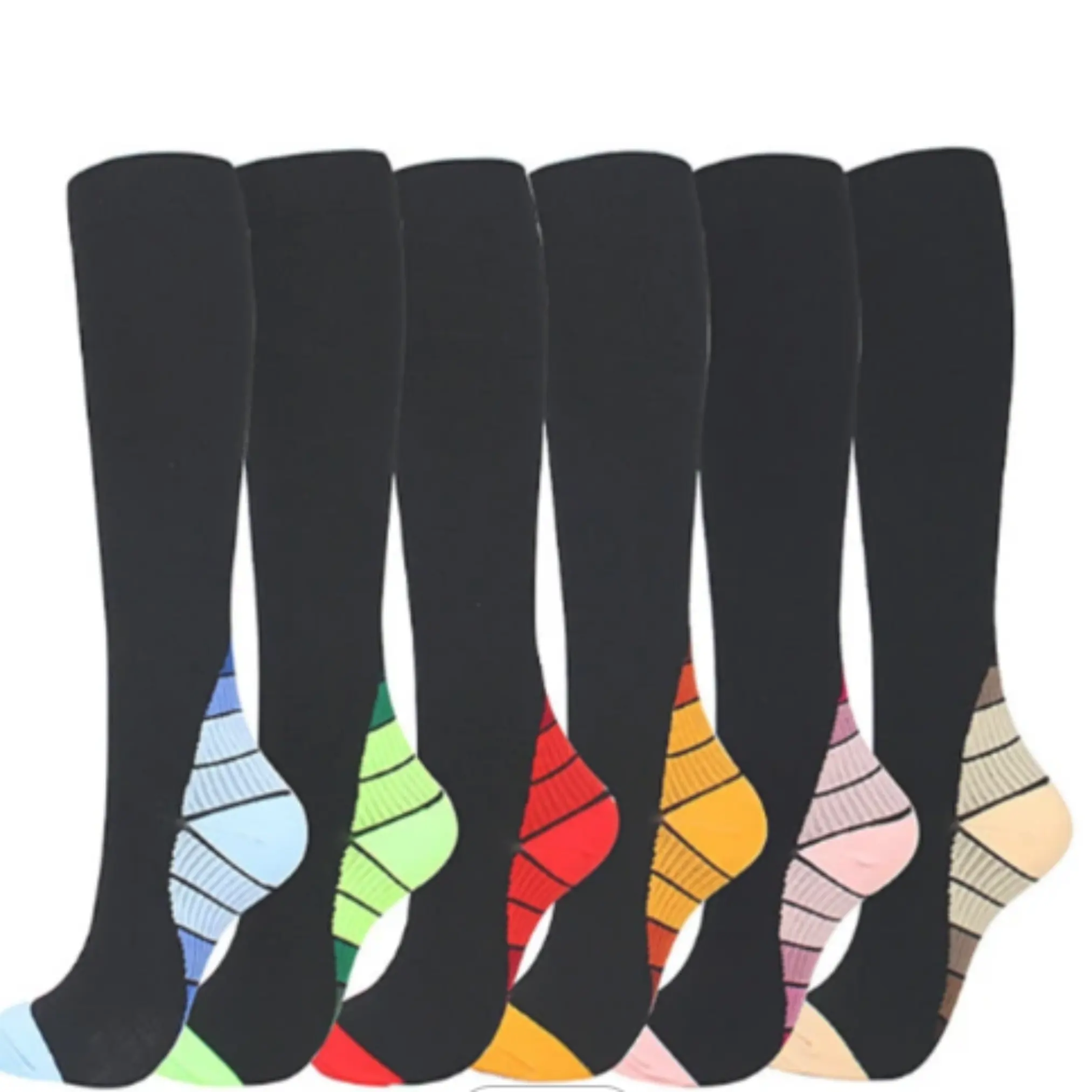Block Colored Knee-high Compression Socks 15-20mmhg Plain Cotton Polyester Summer Winter