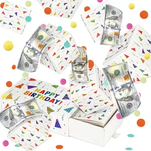 Happy Birthday Surprise Gift Box Explosion for Card - DIY Pop Out Folding Bounce Explosion Gift Box with Confetti - Birthday Money Bank - Cash Gift Idea for Women Men Kids