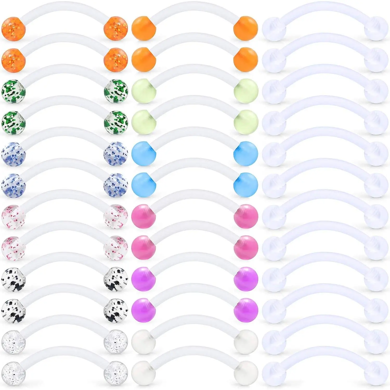16G Clear Plastic Curved Barbells Eyebrow Ring Snake Eyes Tongue Rings Acrylic Bioflex Cartilage Helix Tragus Earrings Nipple Belly Lip Ring Piercing Retainer Length 6mm 8mm 10mm 12mm 36pcs