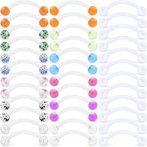16G Clear Plastic Curved Barbells Eyebrow Ring Snake Eyes Tongue Rings Acrylic Bioflex Cartilage Helix Tragus Earrings Nipple Belly Lip Ring Piercing Retainer Length 6mm 8mm 10mm 12mm 36pcs