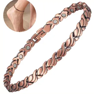 Women’s Magnetic Copper Anklet, 99.9% Pure Copper 3500 Gauss Neodymium Magnets, Adjustable Hypoallergenic Ankle Bracelet, Jewelry Gift