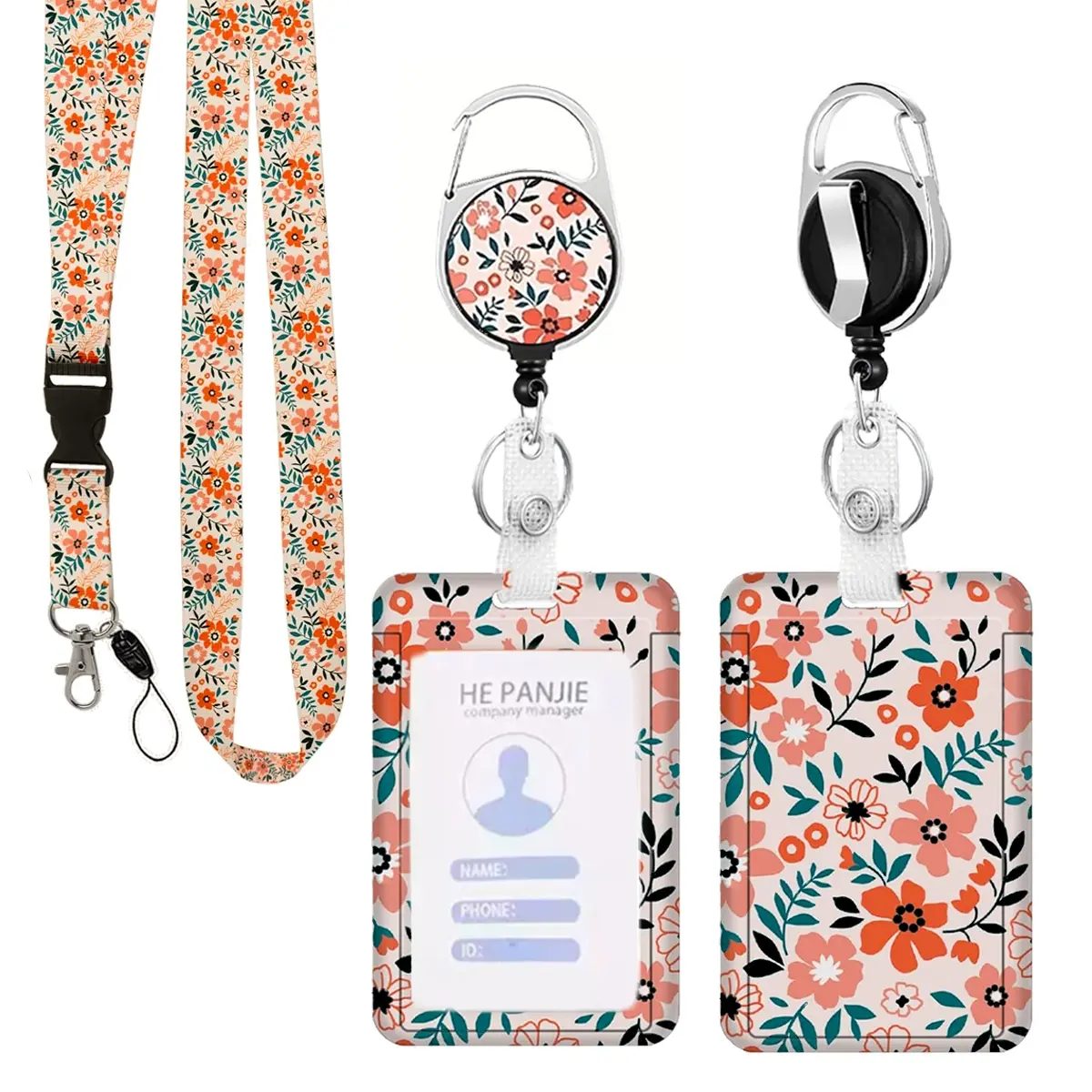 Colorful Flower Badge Holder Set, Keychain Lanyard ID Card Protector, Removable Cardholder, Retractable Badge Reel for Teachers Nurses Doctors Office Gifts, Cute Lanyards for ID Badges