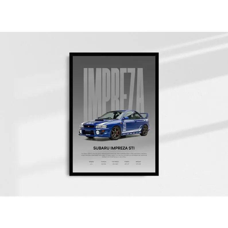 Subaru Impreza STI Wall Art | Classic Rally Car Poster | Automotive Decor, Product without frame