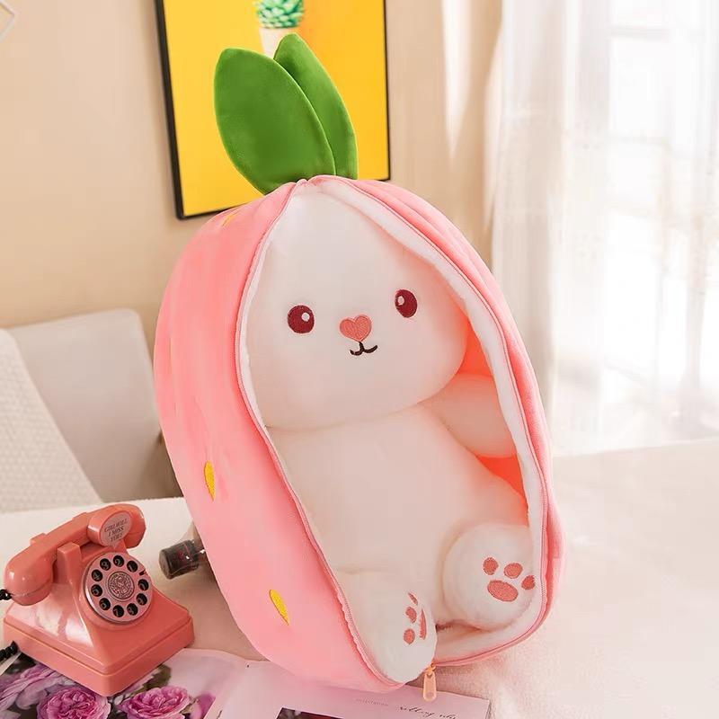 Cute Strawberry Bunny Plush Toy, Soft Kawaii Stuffed Animal, Hug Pillow & Bed Decoration, Furry Friends Plush Doll, Ideal Birthday Gift for Kids & Girls