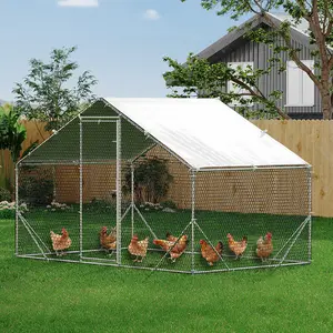 Large Metal Chicken Coop, Chicken Run for 6/10 Chickens, Outdoor Walk in Poultry Cage with Waterproof and Anti-UV Cover, 6.6 x 9.8 x 6.6 ft