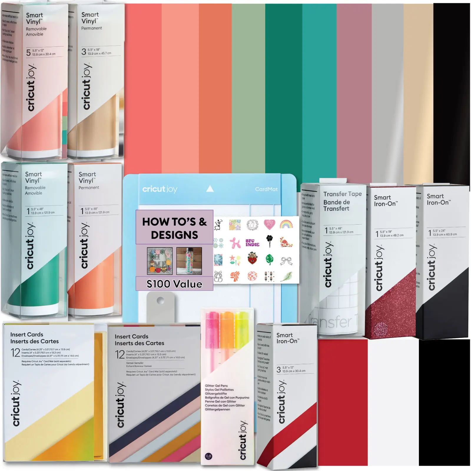 Cricut Ultimate All-in-One Materials and Accessories Bundle - 55+ Piece Beginner Sampler Material Kit for Cricut Joy Cutting Machines - Vinyl Rolls, HTV, Card Making Packs, Pens, Tools & Cutting Mats