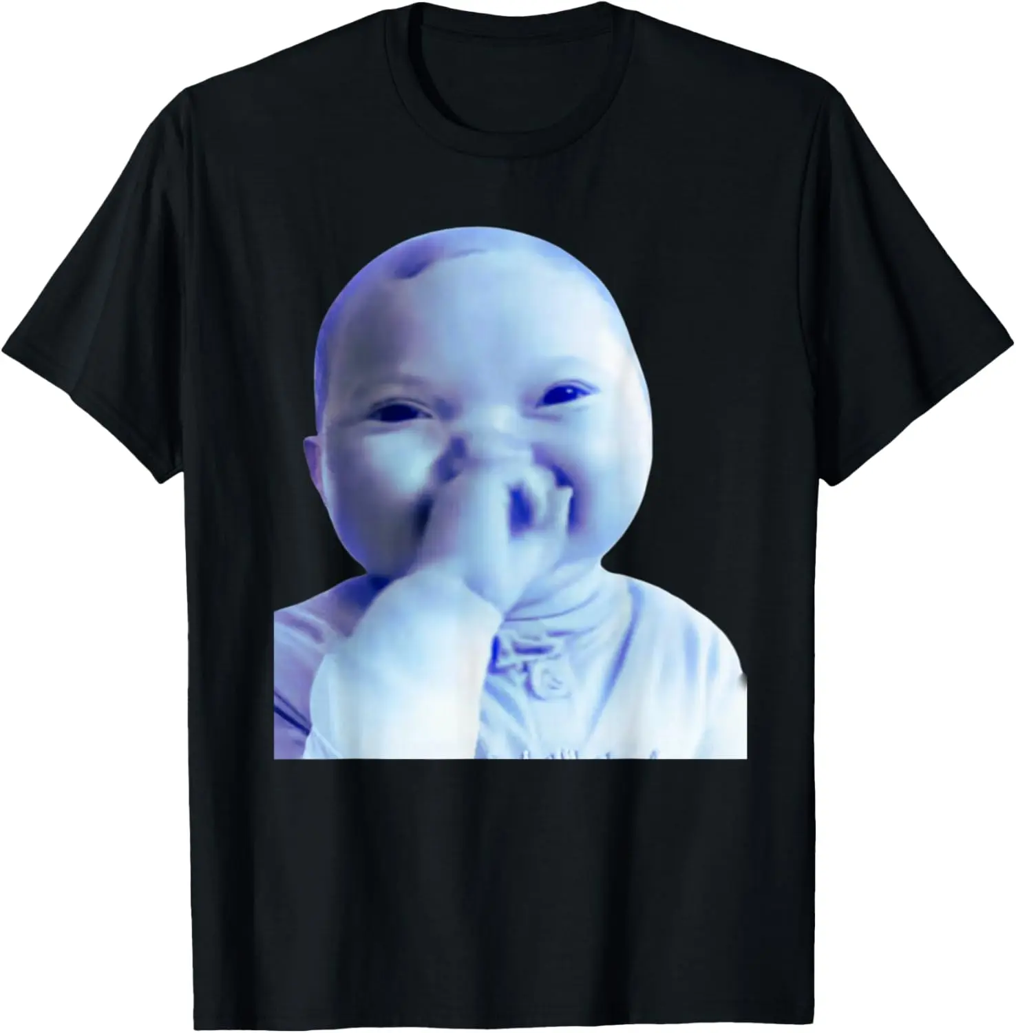 Cotton Funny AI Baby Holding Laugh Meme Viral Trend T-Shirt