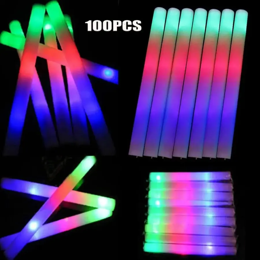 100PCS LED Light-Up Foam Wands, 18.9in Retro 3-Color Flashing Glow Sticks, 3color Party Mix Glow Stick Party Supplies for Wedding Gifts & Festive Home Needs