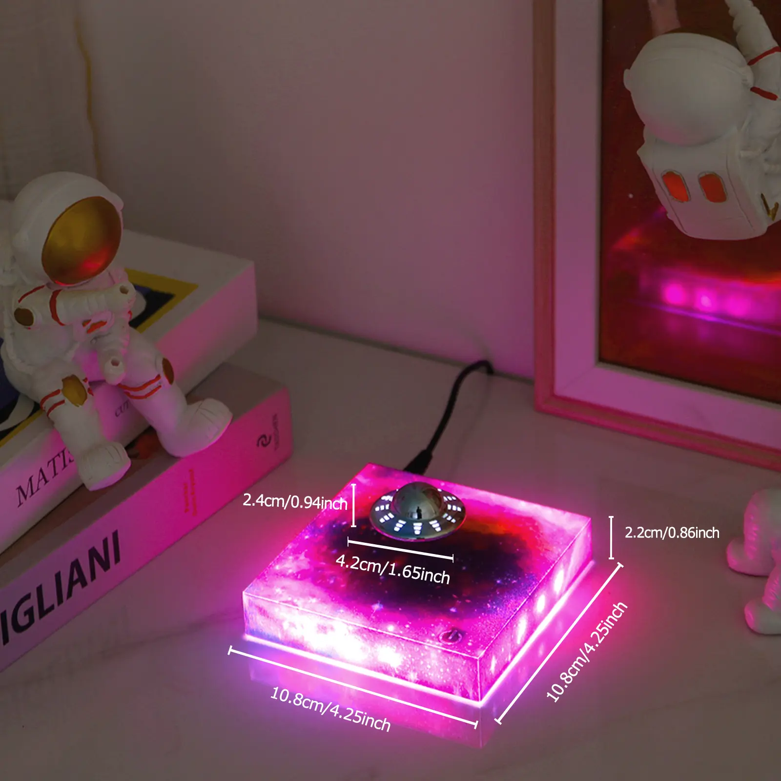 Levitating UFO Shape Space Lamp with RGB LEDs, Color Changing Base, Starlight Effect, Multi-Functional Single Unit Office & Home Decor Night Light, Unique Toy Gift