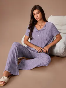 Women's Plus Size Fleece Lined Short Sleeve Long Pants Pajama Set, Soft Comfortable Nightwear, Ideal Gift, Fashion Homeewear, Loungewear