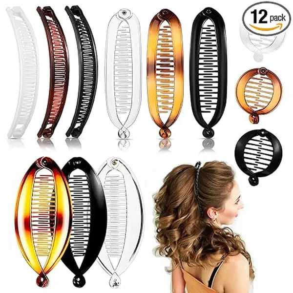 12PCS Banana Clips Hair, Banana Clip Clincher Combs for Thick Thin Hair, Vintage Fishtail Fish Shape Comb, Curly Lady Ponytail Bun Holder Jaw Clamp Retro Accessory Set for Women Girls