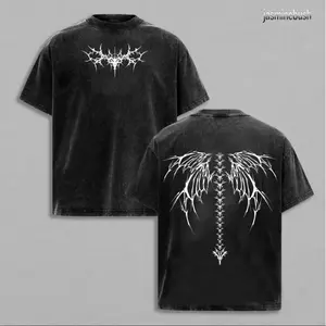 Y2K Gothic Angel Wing Washed Hoodie, Wing Tshirt– Dark Aesthetic Streetwear,Graphic Tee,Menswear Oversized Tops, gym,Clothing,Clothes gothic y2k, Vintage