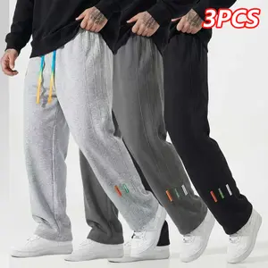 Men's Casual Straight-Leg Pants 3-Pack Rainbow Striped Design Comfort Fit for Everyday Wear 2pcs Set Ideal for Casual Outings