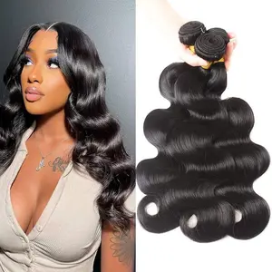 Gefily  [14A] Human Hair Bundles 20 22 24 26 Inch Body Wave 100% Unprocessed Brazilian Virgin Hair 4 Bundles Human Hair Extensions Quick Weave Natural Black