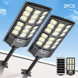 cvcpbu Newest Solar Street Light IP65 Waterproof Eco-Friendly Lighting with Motion Sensor & Remote Control 360 SMD LEDs Adjustable Angle Dusk to Dawn for Commercial Areas