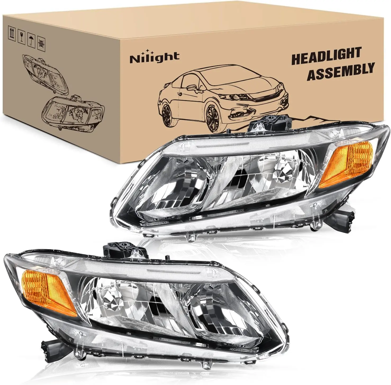 Nilight LED Headlights Assembly, Black Housing Headlamp for 2012-2015 Honda Civic 4-Door Sedan, 2012-2013 Honda Civic 2-Door Coupe, Led Light, Waterproof, Anti-Fogging