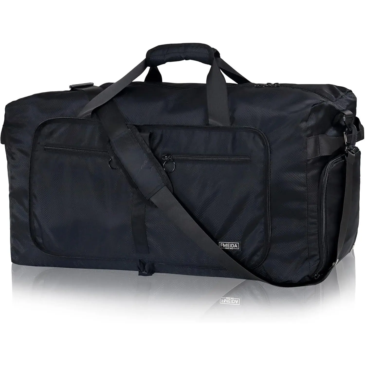 Fmeida 65L Duffle Bag with Shoes Compartment, Foldable Travel Duffel Bags for Men Women, Large Packable Travel Bag Water Repellent & Tear Resistant (Black)
