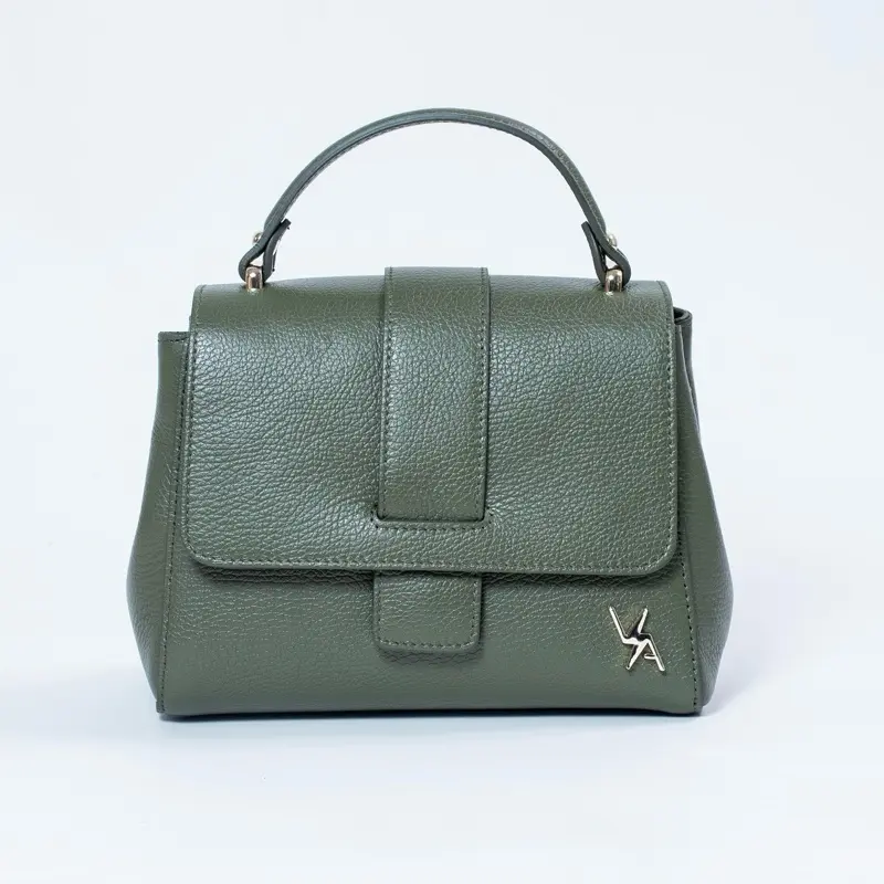 Laville Olive Green - Leather Handbag with Gold - Toned Hardware & Magnetic Lock - Italian Craftsmanship - 10” x 10” x 4.5” - Classic Design
