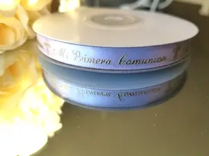 25 Yard Single Face " Mi Primera Communion" Ribbon White & Gold Letter