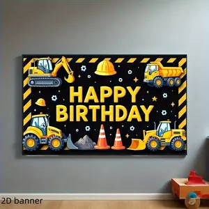 180x110cm Birthday Theme Banner Bulldozer Excavator Construction Theme Banner, Party Decoration, Temu United Kingdom