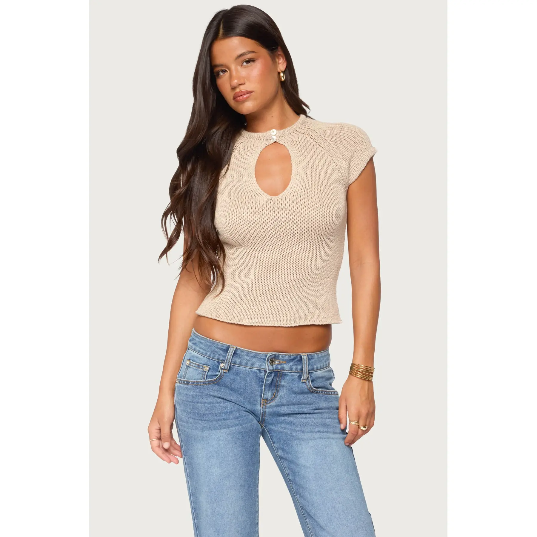 Ganni Keyhole Cutout Knit Top