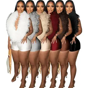 European and American fashion casual women's clothing Elegant furry deep V halter neck sexy fashion jumpsuit shorts for women