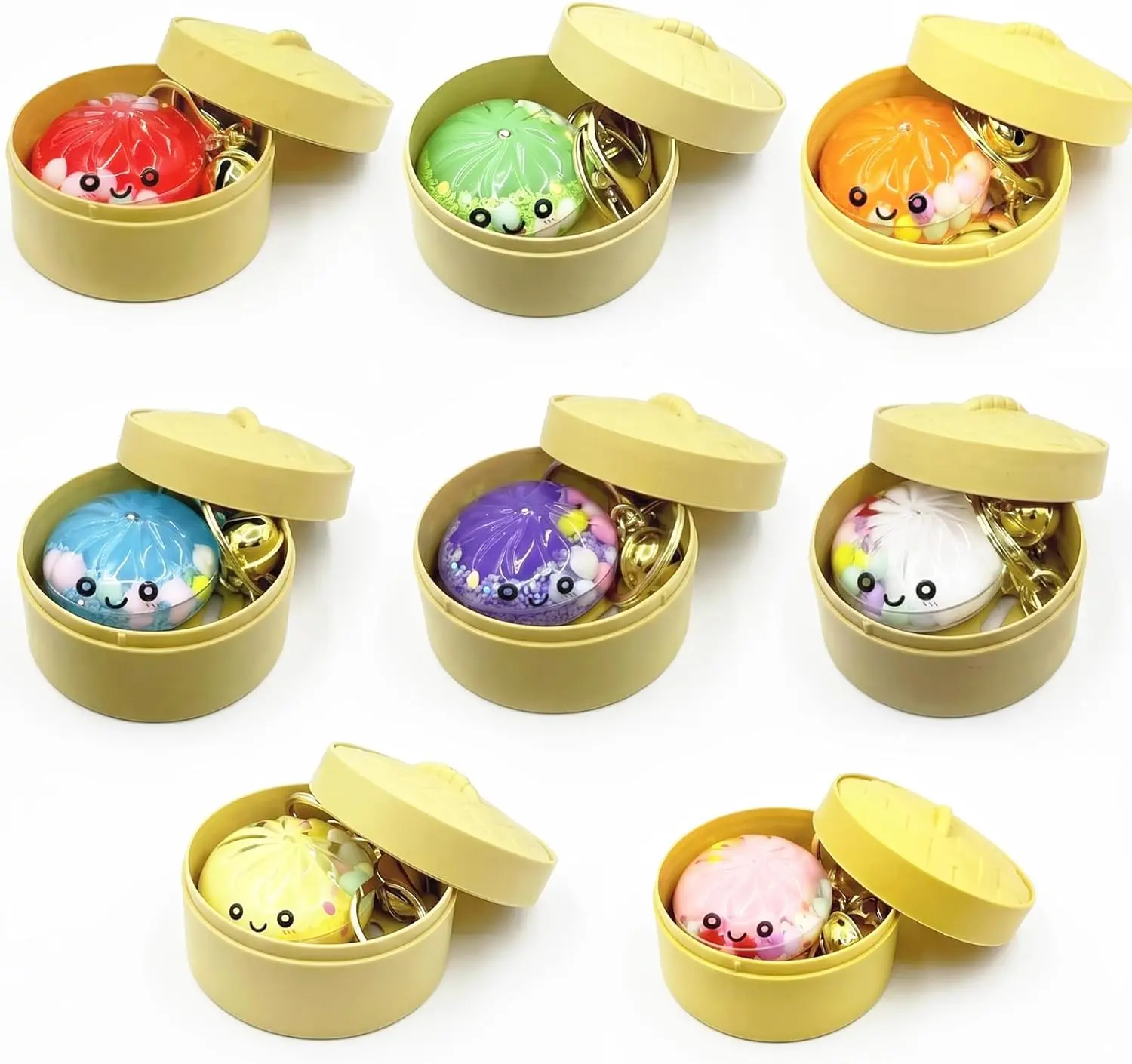 Sparkly Finish Dumpling Shape Keychain - Kawaii Charm Glitter Sand Food Pendant for Backpack Purse, Girls' Gift for Holiday & Birthday